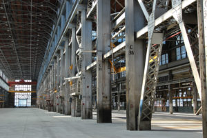 Metal columns in an industrial building.